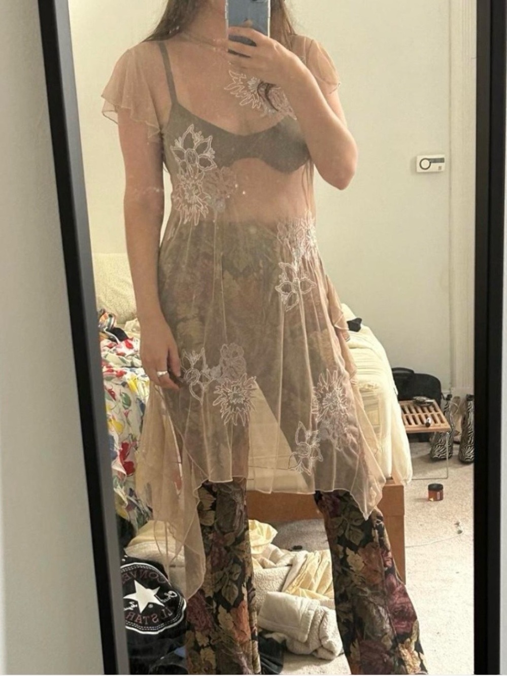 Zara Sheer Floral-Embroidered Slip Dress in Blush Pink